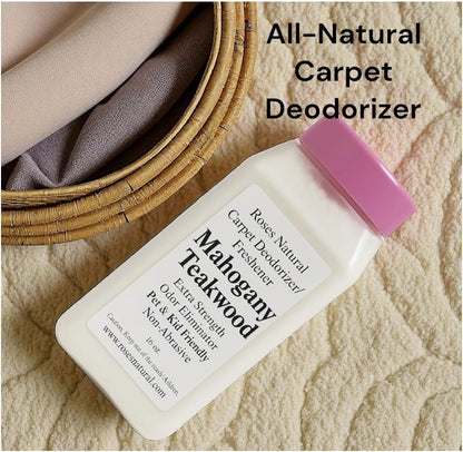 Mahogany Teakwood Carpet Deodorizer Powder – Pet Odor Eliminator & Carpet Freshener, Rugs & Upholstery, Natural Baking Soda Formula, Kid & Pet Friendly, Long Lasting Scent, 16 oz