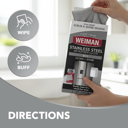 Weiman Microfiber Cloth for Stainless Steel, Safely Traps and Removes Dirt, Oil and Grime to Protect from Scratches 13.8" x 13.8" (Pack of 2)
