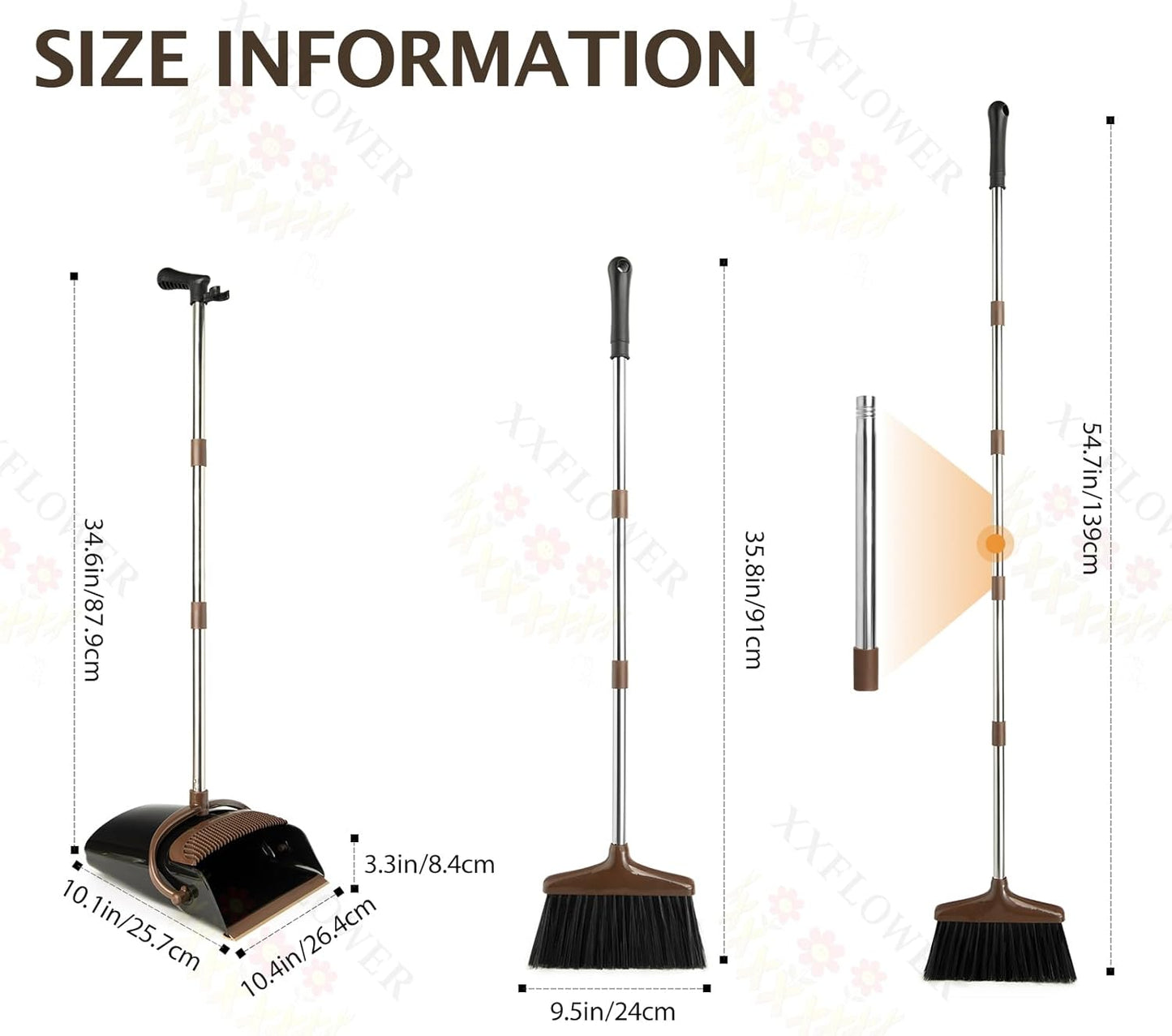 Broom and Dustpan Set with Long Handle, Light Weight Stainless Steel Poles Stand Upright Dustpans with Broom Combo for Home Kitchen Office Pet Dog Hair, 1-Pack (Purple)