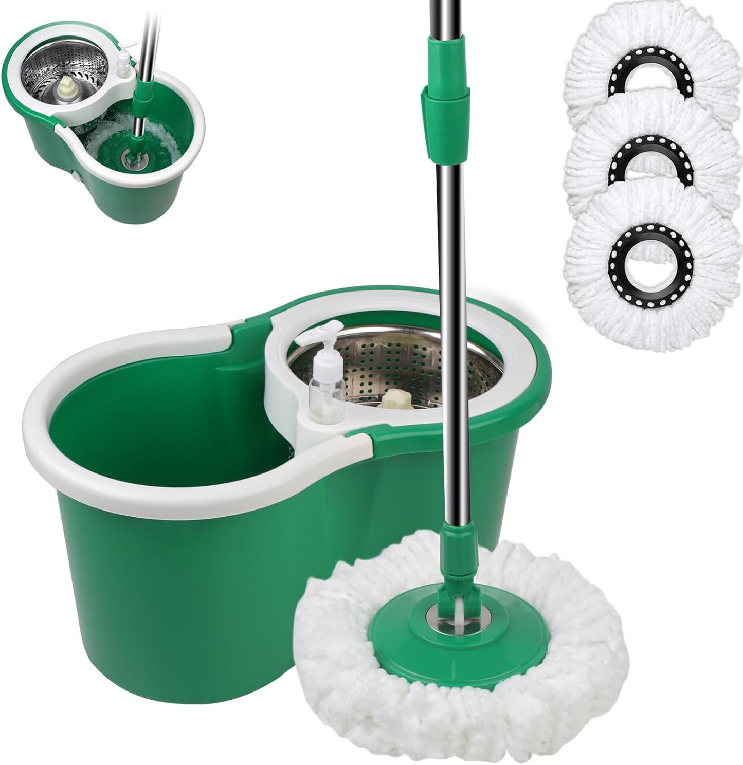 Spin Mop and Bucket with Wringer Set, 360° Spinning Mop Bucket System with 3 Microfiber Mop Replacement Heads, Adjustable Handle for Floor Cleaning (red)