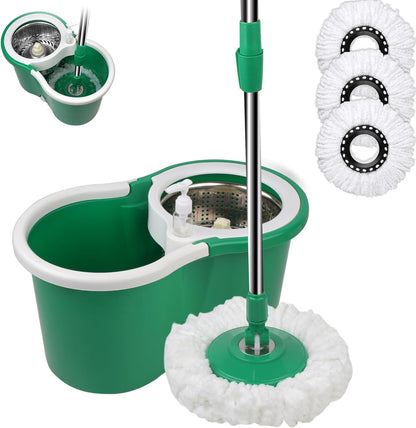 Spin Mop and Bucket with Wringer Set, 360° Spinning Mop Bucket System with 3 Microfiber Mop Replacement Heads, Adjustable Handle for Floor Cleaning (red)