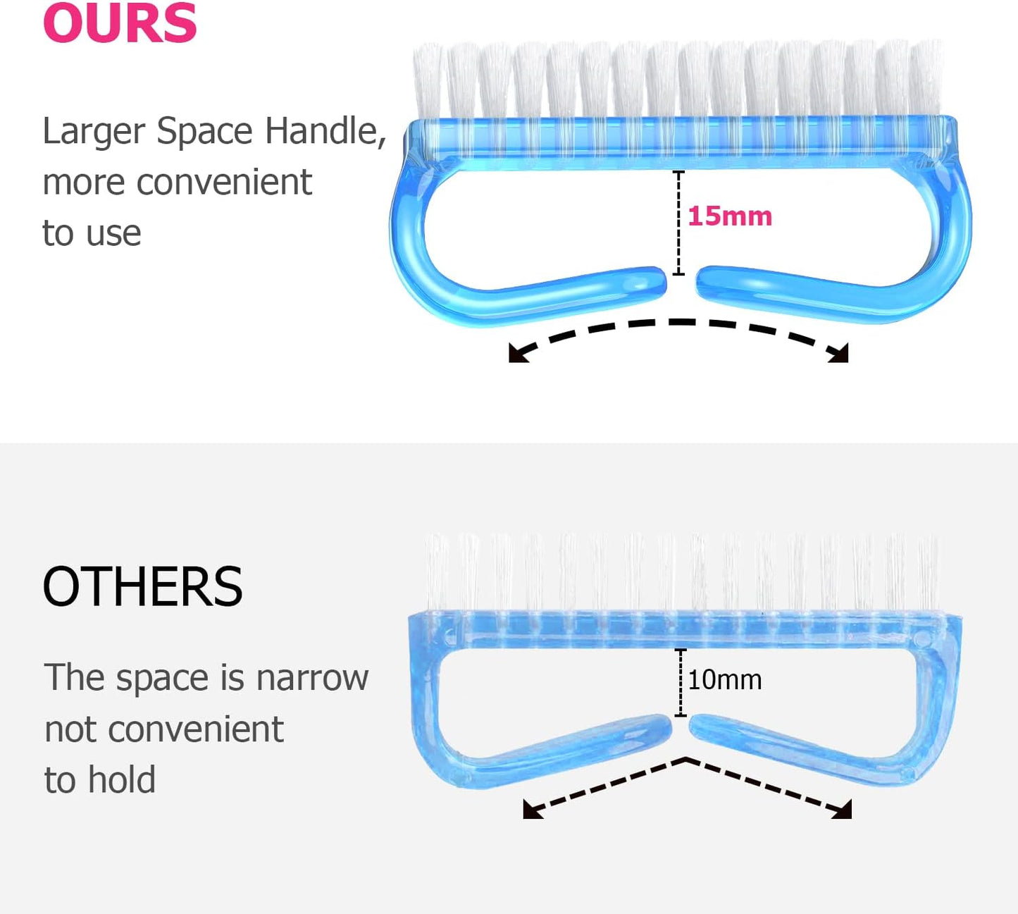 Larbois Handle Grip Nail Brush, Nail Brushes Hand Fingernail Brush Cleaner Scrubbing Kit Pedicure for Toes and Nails Men Women (4 Pack)