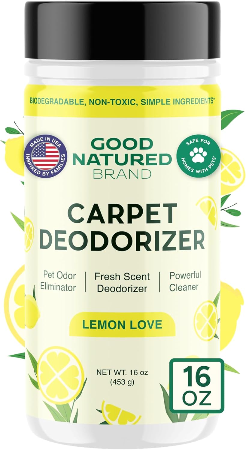 Good Natured Brand | Carpet Deodorizer & Freshener Powder | 31 oz Pet Odor Eliminator for Strong Odor & Pet Urine | Fresh Natural Lemon Scent | Safe for Homes with Pets