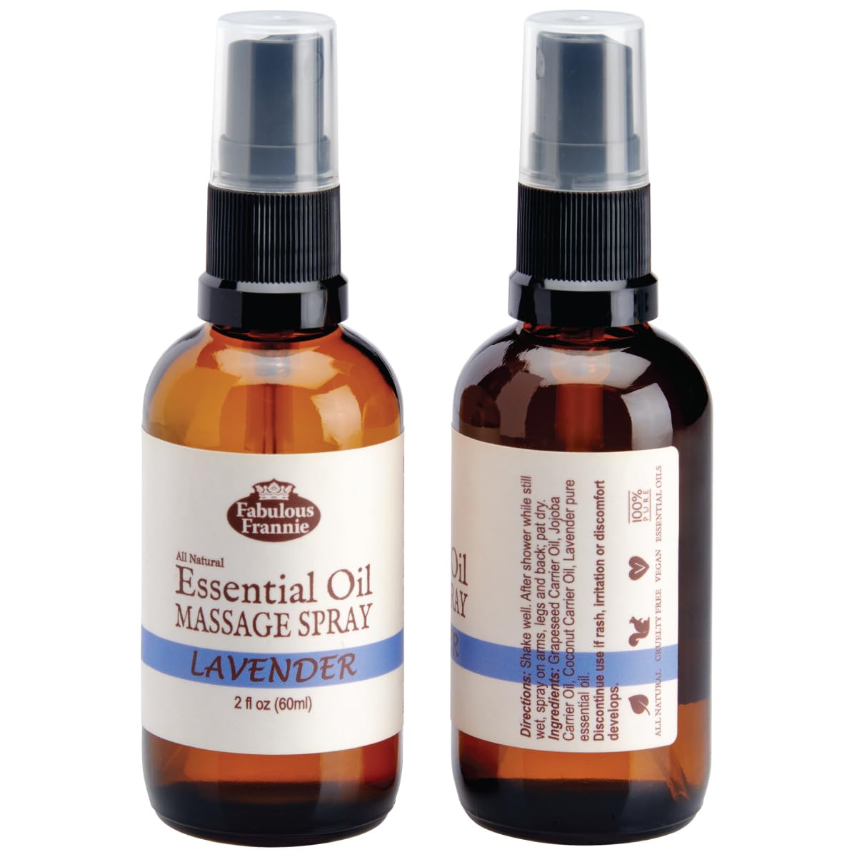 Fabulous Frannie Bug Away Healthy Massage Spritz Made with Carrier Oils and Citronella, Lavender, Eucalyptus and Lemongrass Essential Oils 2oz