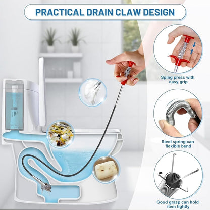 (76 inch) Drain Snake, Drain Clog Remover - Gutter Cleaning Tools Cleaner for Toilet Sewer Shower Kitchen Bathroom Tub Tool, Flexible Grabber Claw Pick Up Reacher