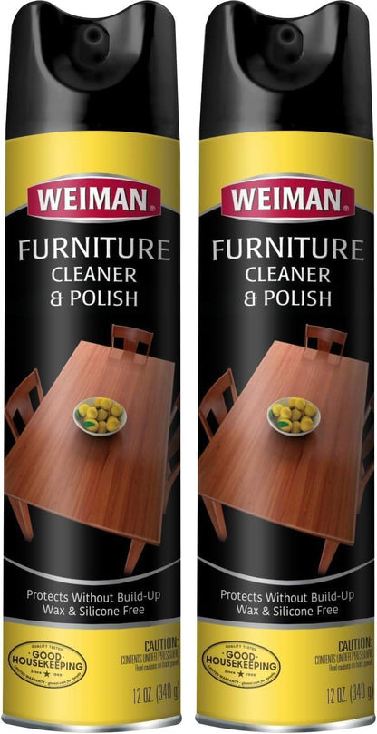 Weiman Wood & Furniture Cleaner & Polish - 12 Ounce - Aerosol Protect Clean Polish Wax Your Wood Tables Chairs Cabinets