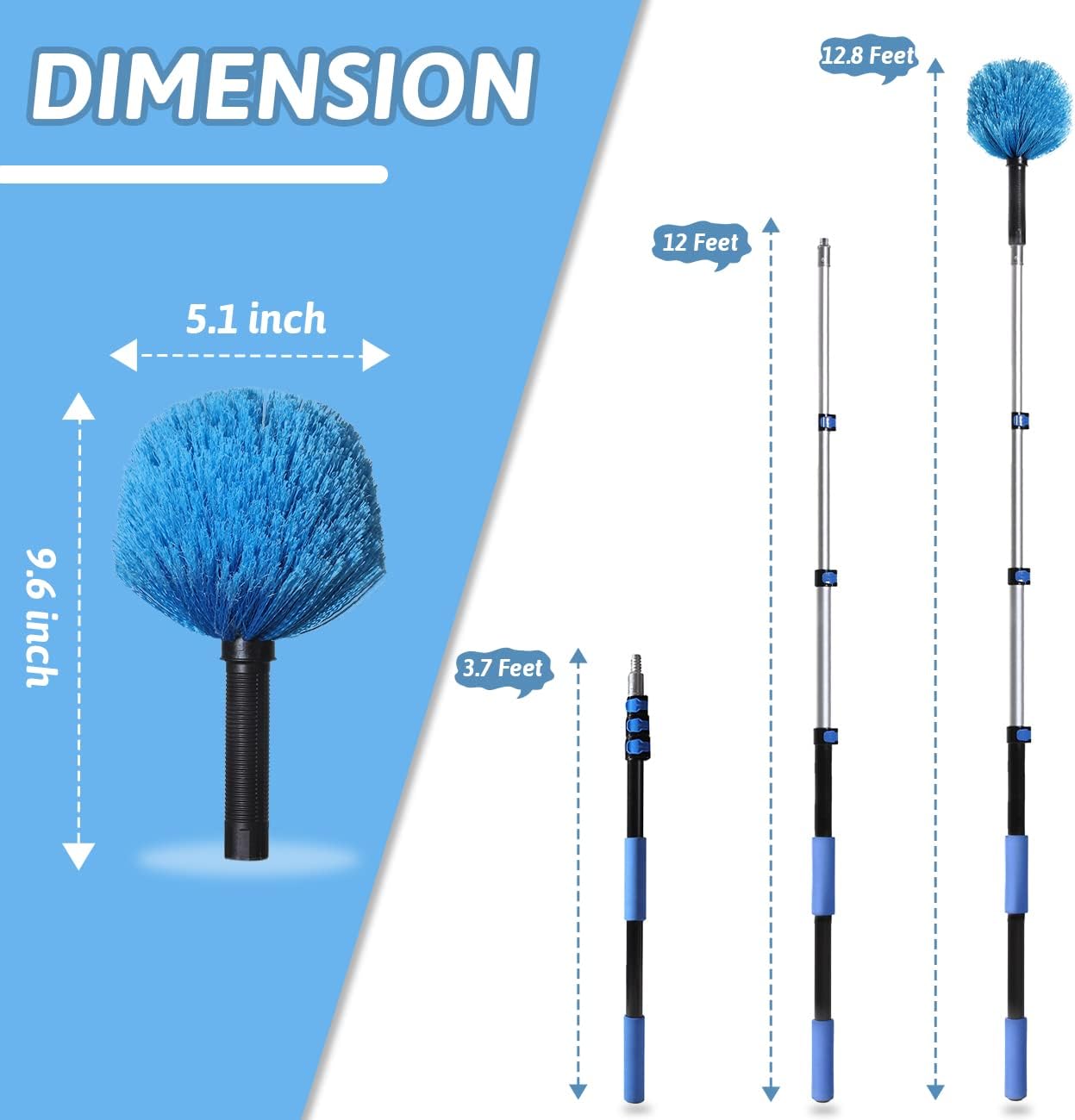 20 Foot Cobweb Duster with Extension Pole 2 PCS, Webster Cobweb Duster for High Ceilings/Corners, Spider Web Brush with Pole for Outdoor & Indoor Web Cleaning, Outdoor Cobweb Brush Kit by MAYKI