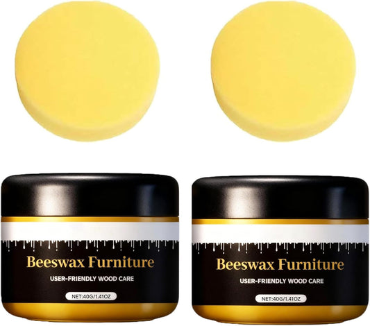 Furniture Wax, Beeswax Polish and Conditioner for Wood Furniture, All-Natural Wood Conditioner, Restorer and Protector with Sponges for All Types and Colours(2 Set)