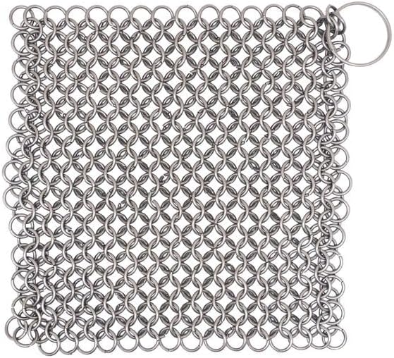 Chainmail Scrubber Cleaner 7.8" x 7.8" Premium 316L Stainless Steel Scrubber for Cast iron Pots,Pan, BBQ Grill, Wok and All Kitchenware Items - Stainless Steel