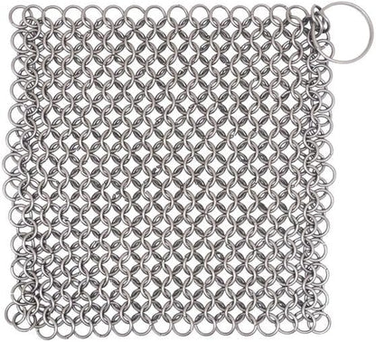 Chainmail Scrubber Cleaner 7.8" x 7.8" Premium 316L Stainless Steel Scrubber for Cast iron Pots,Pan, BBQ Grill, Wok and All Kitchenware Items - Stainless Steel