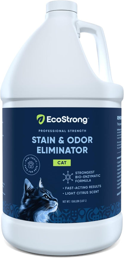 Eco Strong Cat Stain And Odor Remover | Enzyme Urine Odor Neutralizer - Stain Remover for Carpet, Litter Boxes, Bedding, and Laundry [Citrus Scent, 32 oz. Spray]