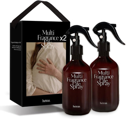 hetras Multi Fragrance Life Spray 10.14 fl oz x 2 Pack | White Shirt - Clean Linen Scent | Non-Aerosol Odor Freshener Room Mist for Room, Closet, Fabric | Infused with Essential Oils