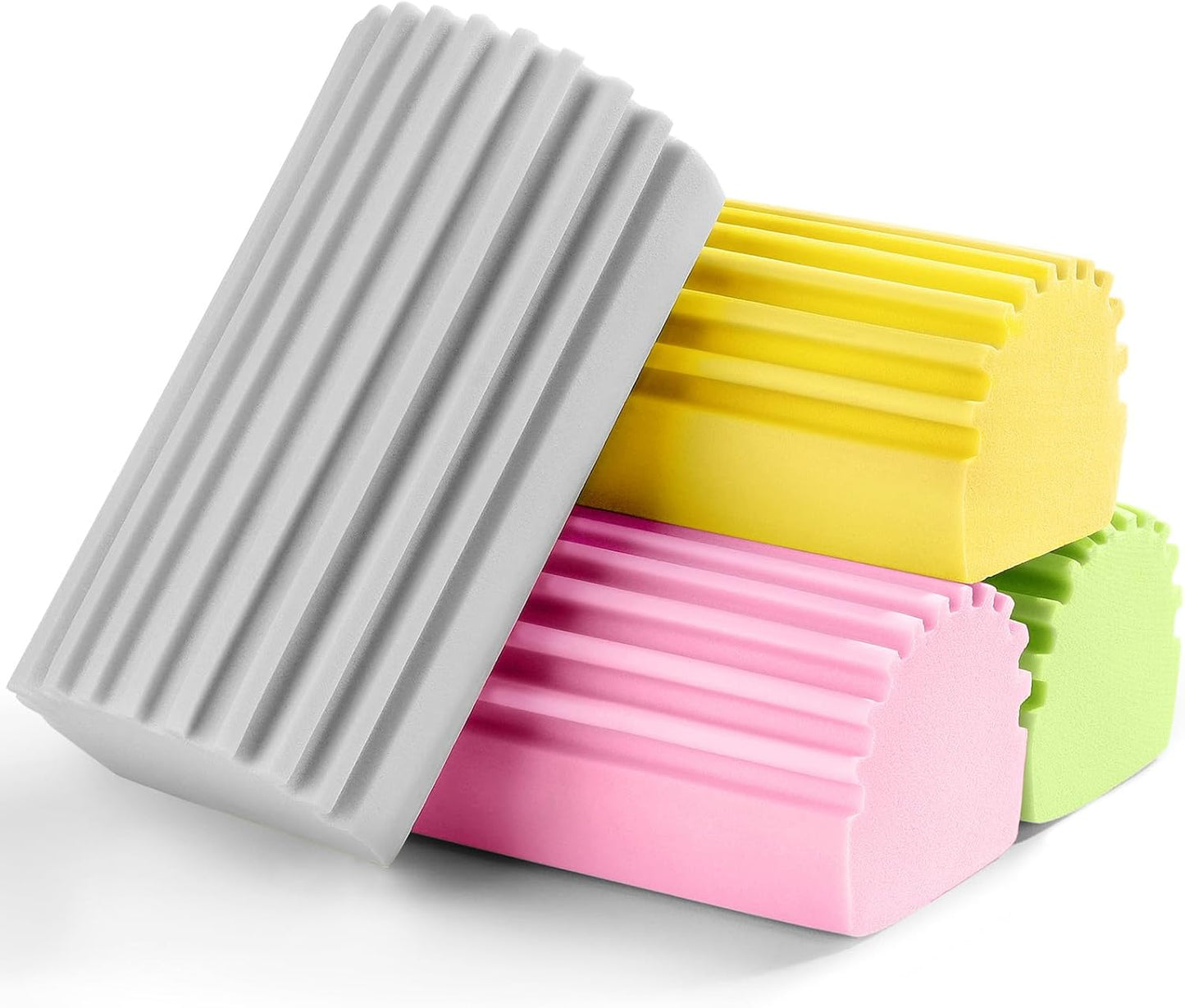 Jeymei 4-Pack Damp Clean Duster Sponge,Gray Damp Dusting Sponge,Duster Baseboard Cleaner Sponge with Ridges,Reusable Wet Duster Sponge,Household Cleaning Sponges for Blinds,Window Track Grooves