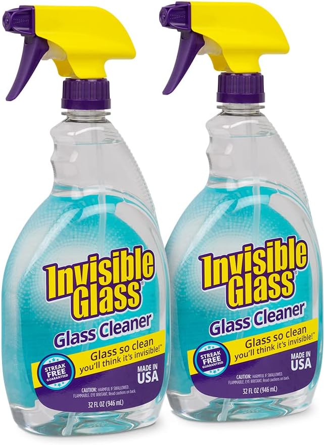Invisible Glass 92194-2PK Premium Glass and Window Cleaner Spray – Cleans Glass, Windows, Mirrors, Shower Doors, and More – Streak-Free, Ammonia-Free, Tint-Safe – 32 fl oz (Pack of 2)