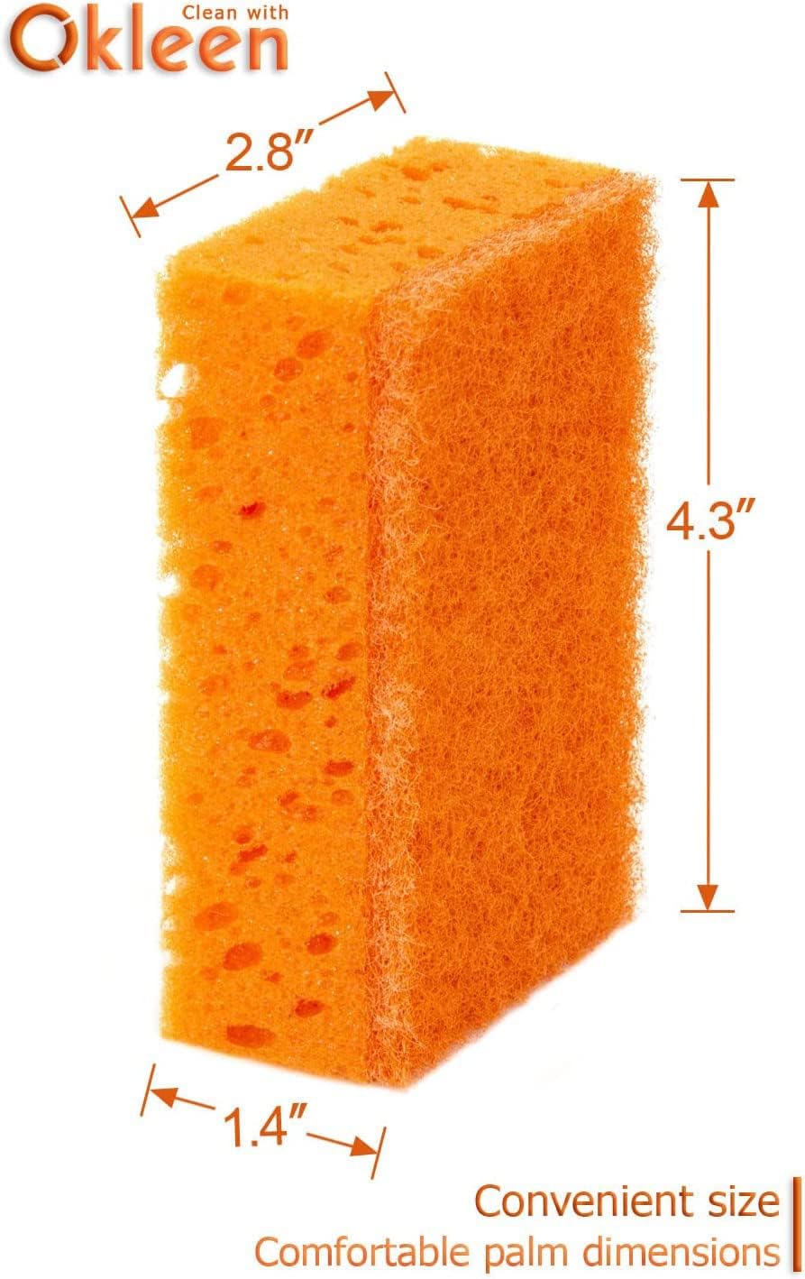 Green Multi Use Scrub Sponge. Made in Europe. 9 Pack, 4.3x2.8x1.4 inches. Odorless Heavy Duty and Non Scratch Fiber. Best, Durable, Delicate, Porous, Non Cellulose Kitchen Sponges and Scrubbers