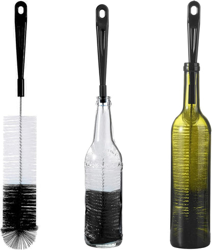 3-Pack Long Bottle Cleaning Brush for Narrow Neck Beer, Wine, Flask, Thermos, Sportwell, Pitcher, Brewing Bottle Cleaner, 16 Inches