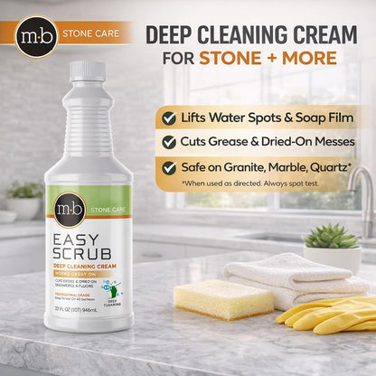 MB Stone Granite, Quartz Marble, Stone Countertop Cleaner for Countertops Showers Floors, Removes Water Spots, Soap, Film, Grease, Easy Scrub Deep Cleaning Cream Professional Grade Abrasive