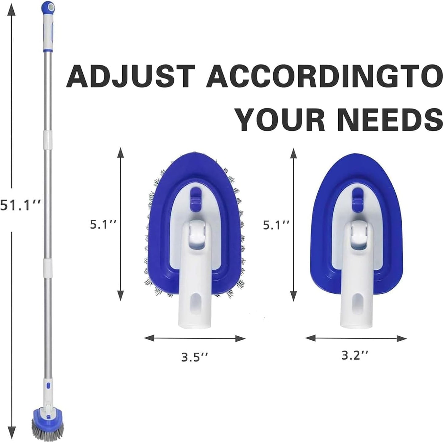 3-in-1 Floor Scrubber and Bathtub Cleaner with 52-Inch Adjustable Long Handle, Shower Brush for Cleaning Bathroom Tile, Kitchen Walls, Tub