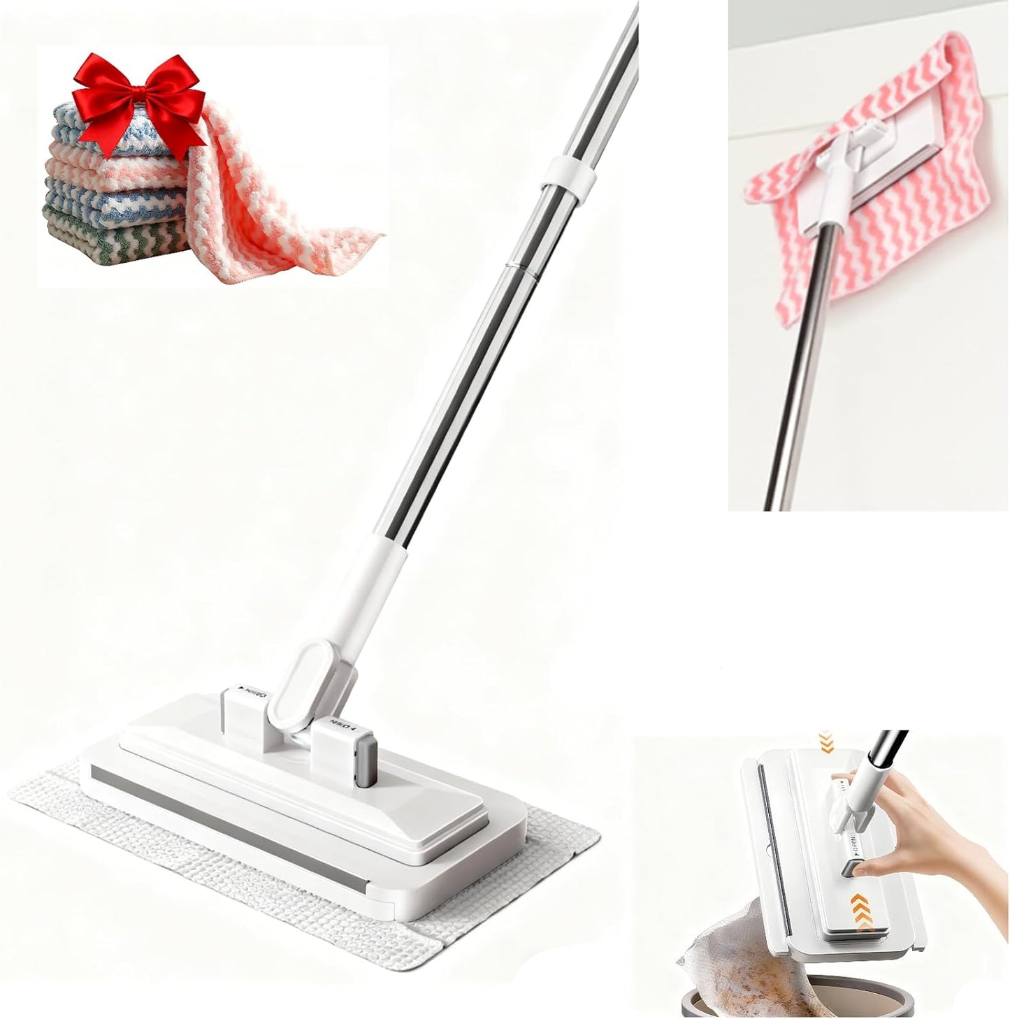 Snap-Grip Mini Mop with 39in Handle — INWEJIA Zero-Touch Gap Dust Cleaner & Locking Head, Disposable Lazy Mop Wet and Dry for Kitchen Bathroom Toilet Corners Window Wall Cleaning