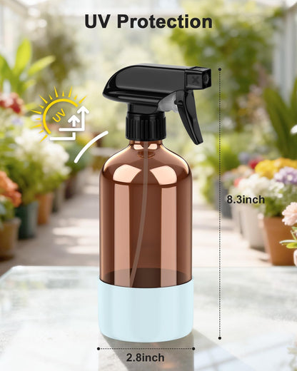 Bontip Amber Glass Spray Bottle with Silicone Sleeve Protection, 16 oz Refillable Spray Bottles for Cleaning Solutions, Plants, Aromatherapy, Facial Hydration (1, Black, 16 oz)