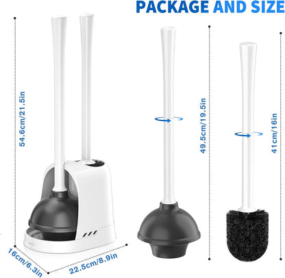 LOVLOY Toilet Plunger and Brush,2 Pack Bowl Brush and Heavy Duty Toilet Plunger Set with Ventilated Holder, 2-in-1 Toilet Brush and Plunger Combo for 5.3-inch Toilet Drain Bathroom Cleaning