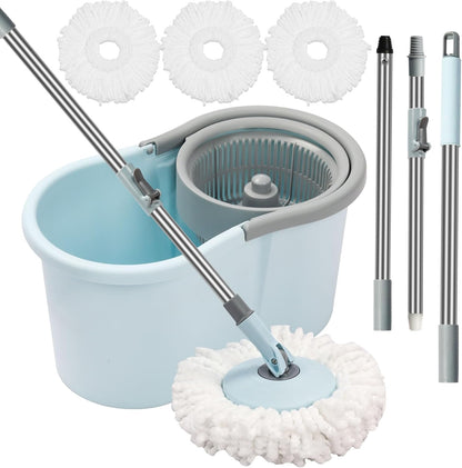 Spin Mop and Bucket with Wringer Set, 360° Spinning Mop Bucket System with 3 Microfiber Mop Replacement Heads, Adjustable Handle for Floor Cleaning (red)
