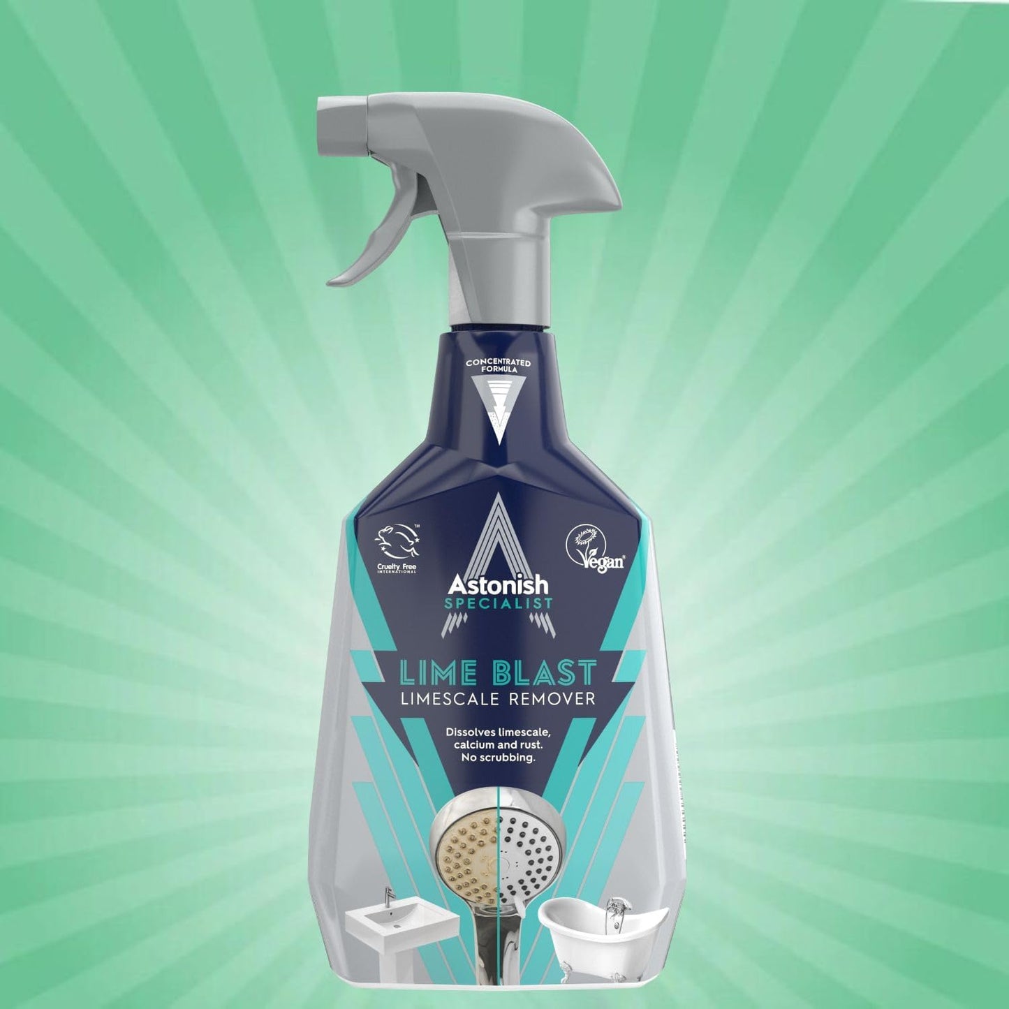 Astonish Specialist Ultimate Limescale Remover Cool Eucalyptus - No Scrub Cleaner Tackles Hard Water, Limescale, Rust & Calcium - Cruelty Free Bathroom & Kitchen Cleaning Solution, 750ml Spray Bottle
