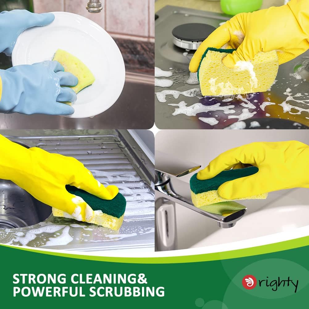 Orighty Non-Scratch Scrub Sponge, 24-Pack, Cellulose Kitchen Scrubber Sponges, Ideal for Kitchen Cleaning, Non-Stick Cookware, Washing Dishes, Bathroom, and Household