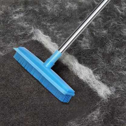 LandHope Carpet Rake for Pet Hair Remover Long Handle with Squeegee, Rubber Broom Carpet Brush Non Scratch Bristles Fur Remover Indoor Outdoor Push Broom for Cat Dog Hair Hardwood Tile Windows Clean