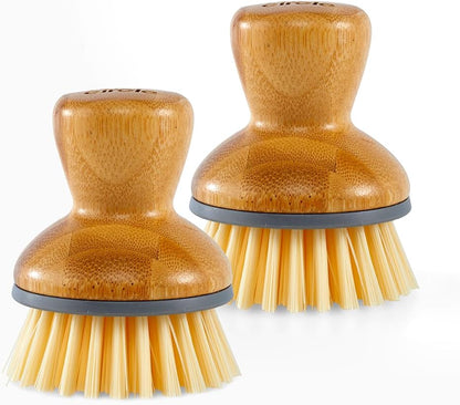 Full Circle Bubble Up Bamboo Dish Brush & Ceramic Soap Dispenser – Family Safe, Formaldehyde-Free – Kitchen Scrub Brush for Dishes, Nonstick & Cast Iron, Gray