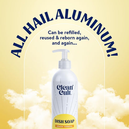 Cleancult - Lemon Verbena - Liquid Dish Soap - Refillable Aluminum Bottle - Dish Soap that Cuts Grease & Grime - 16 oz - 1 Pack