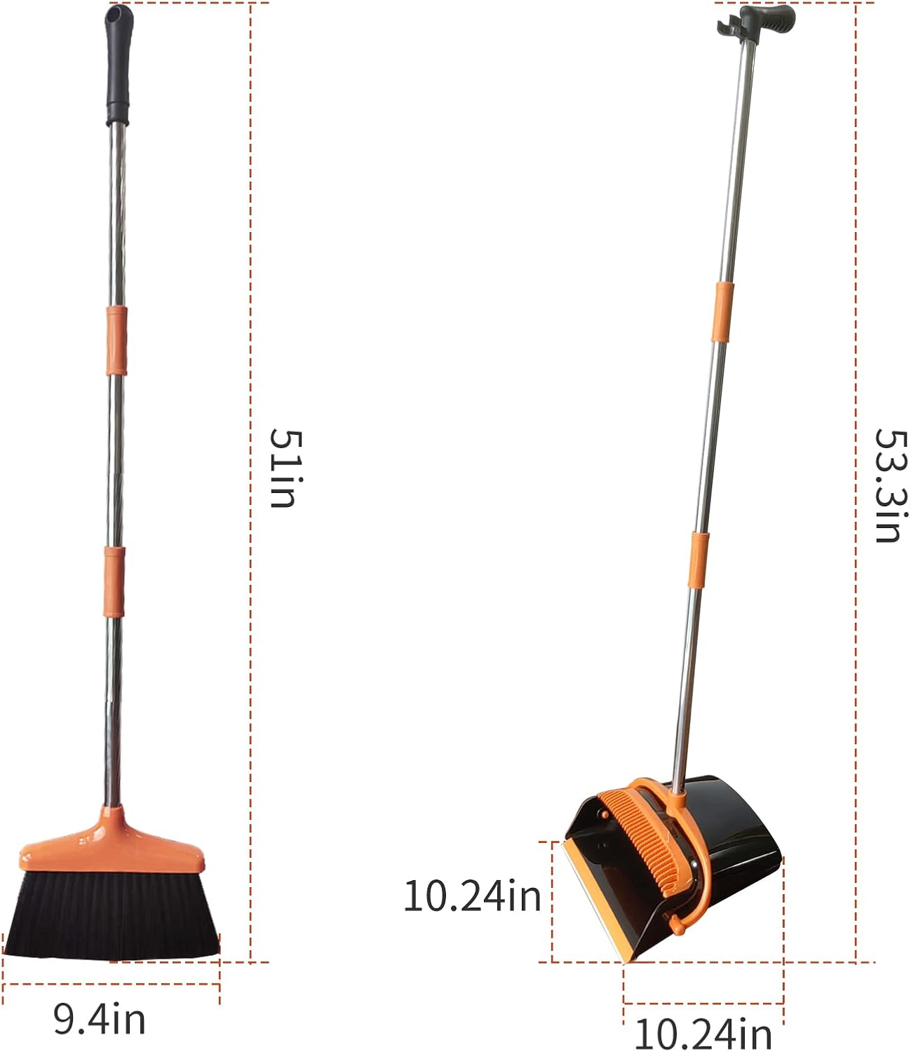 Broom with Dustpan Combo Set 54” Long Handle Household Dust Pan for Home Office Kitchen Cleaning （Black & Grey）