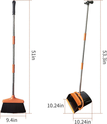 Broom with Dustpan Combo Set 54” Long Handle Household Dust Pan for Home Office Kitchen Cleaning （Black & Grey）