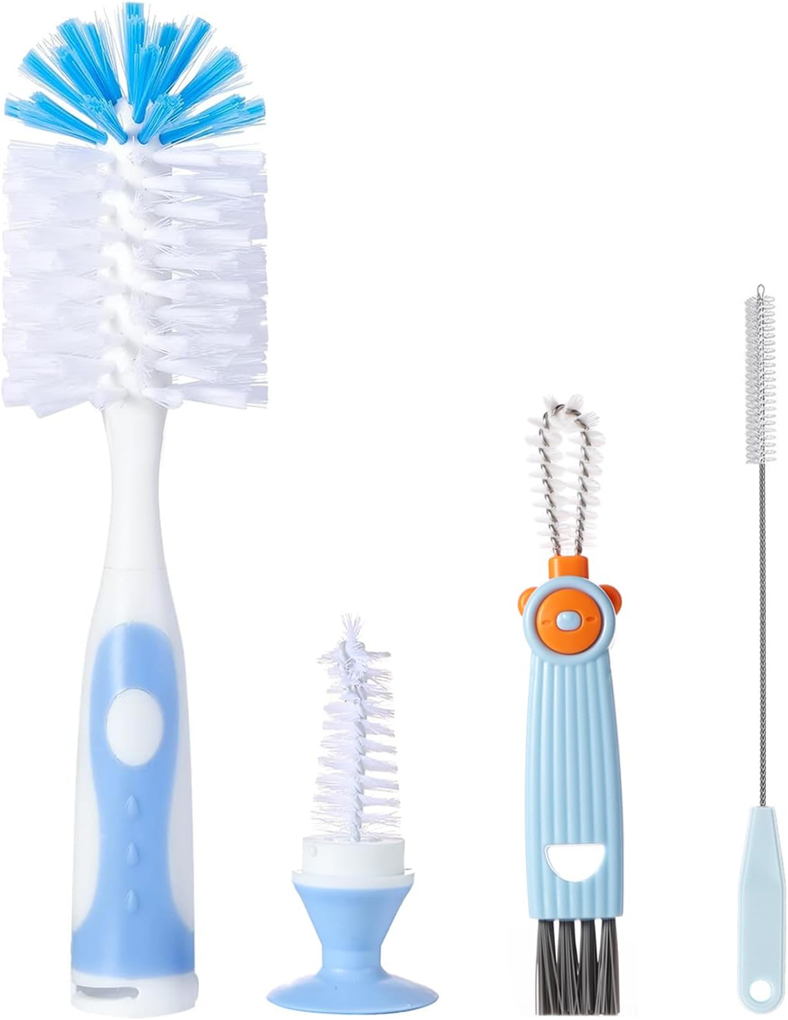 Baby Bottle Brush Set 4 in 1, Baby Bottle Cleaner, with 1P Nylon Bottle Brush, 1P Bottle Cap Brushes, 2P Straw Brushes, Bottle Brush with Nipple Cleaner and Suction Cup, BPA-Free(Green)