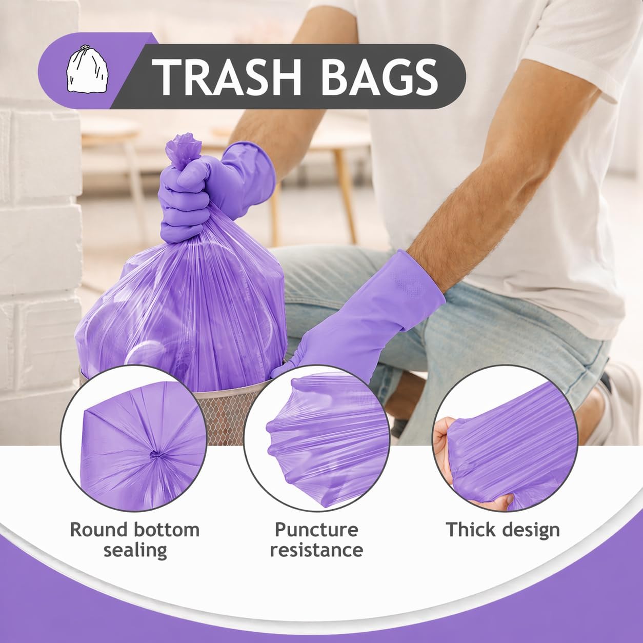 Teivio Small Trash Bags 4 Gallon 120 Counts Garbage Bags, Bathroom Trash Can Bin Liners, Small Plastic Bags for home office kitchen, fit 12-15 Liter, 3,3.5,4.5 Gal, Clear