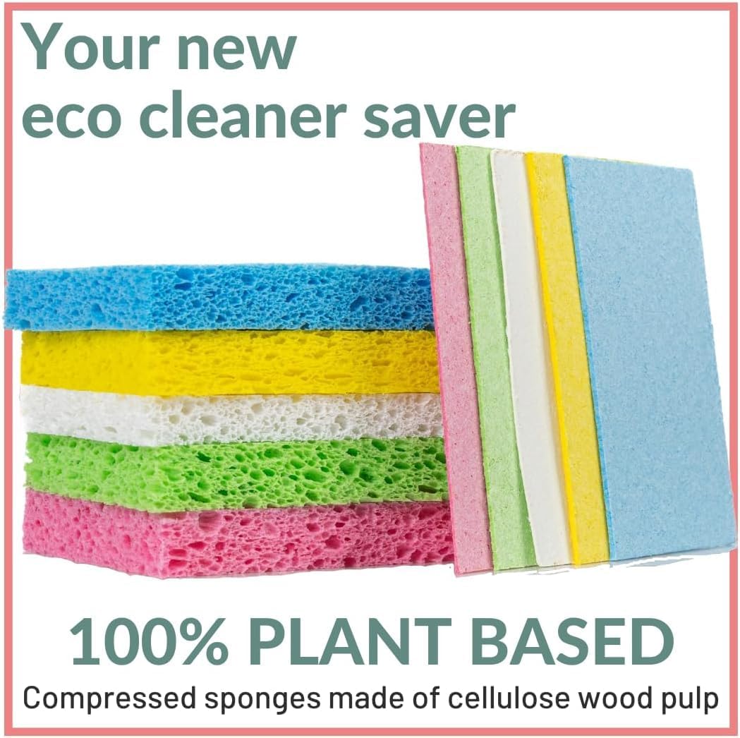 bioGo 12 Pack Natural Biodegradable Kitchen Sponges - Eco-Friendly, Compostable, Cellulose Dish - Compostable - Biodegradable - Cellulose Sponge
