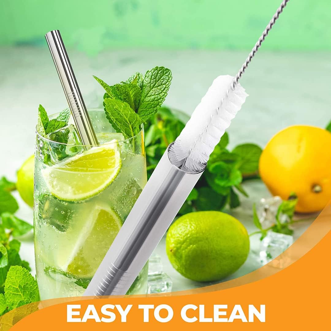 Vinaco Stainless Steel Smoothie Straws, 0.4'' Extra Wide Reusable Metal Drinking Straws for Milkshake, Smoothie, Beverage, Set of 4 with 1 Cleaning Brush