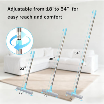 Lazyfeel Pet Hair Remover, Adjustable 18-54”Carpet Rake, Rubber Broom for Deep Clean, Dual-Sided Fur Remover Broom for Pet Hair, Furniture, Rugs, Stairs, Car, and More