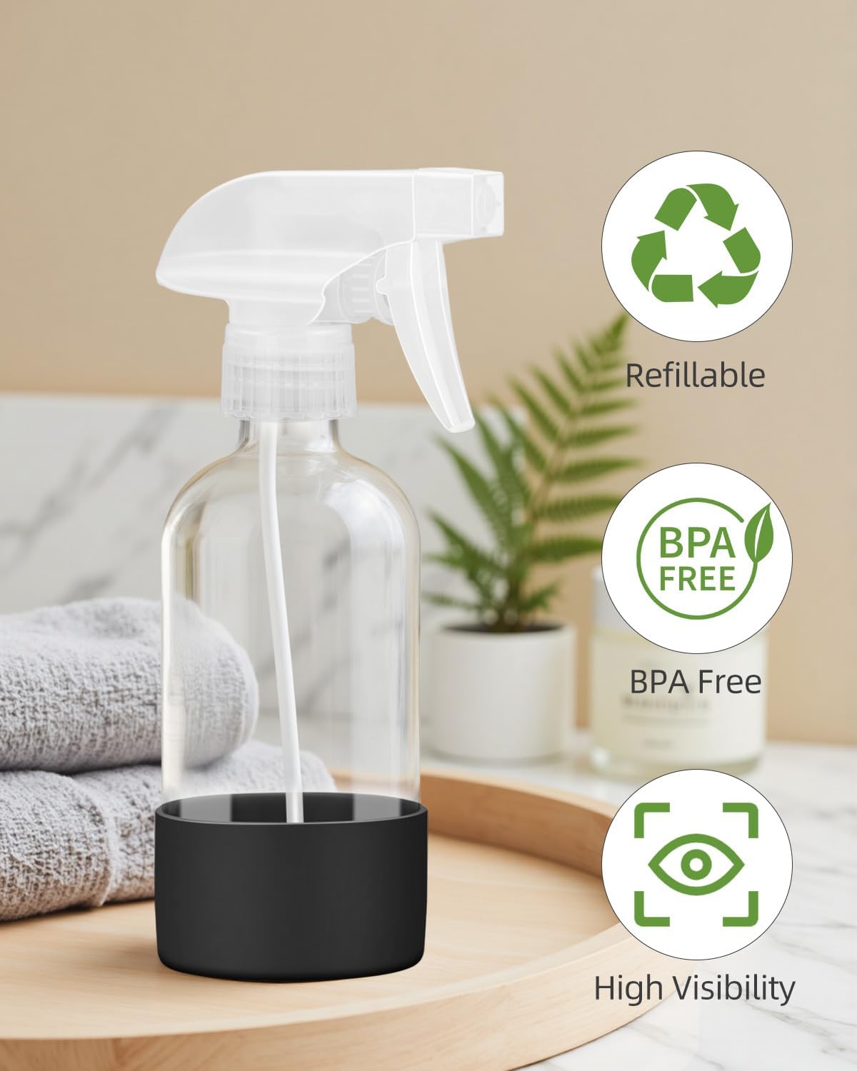 Worldgsb 2 Pack Glass Spray Bottles 8 oz, Empty Refillable Containers with Silicone Sleeve Protection, Glass Spray Bottles for Cleaning Solutions, Hair and Plants with Adjustable Nozzles Blue&Grey