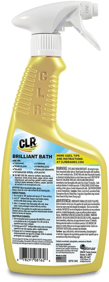 CLR Brilliant Bath Foaming Bathroom Cleaner Spray - For Use On Toilet, Bath, Shower, Sink, Glass, Stainless Steel - Fresh Scent, 26 Fl Ounce Bottle (Pack of 4)
