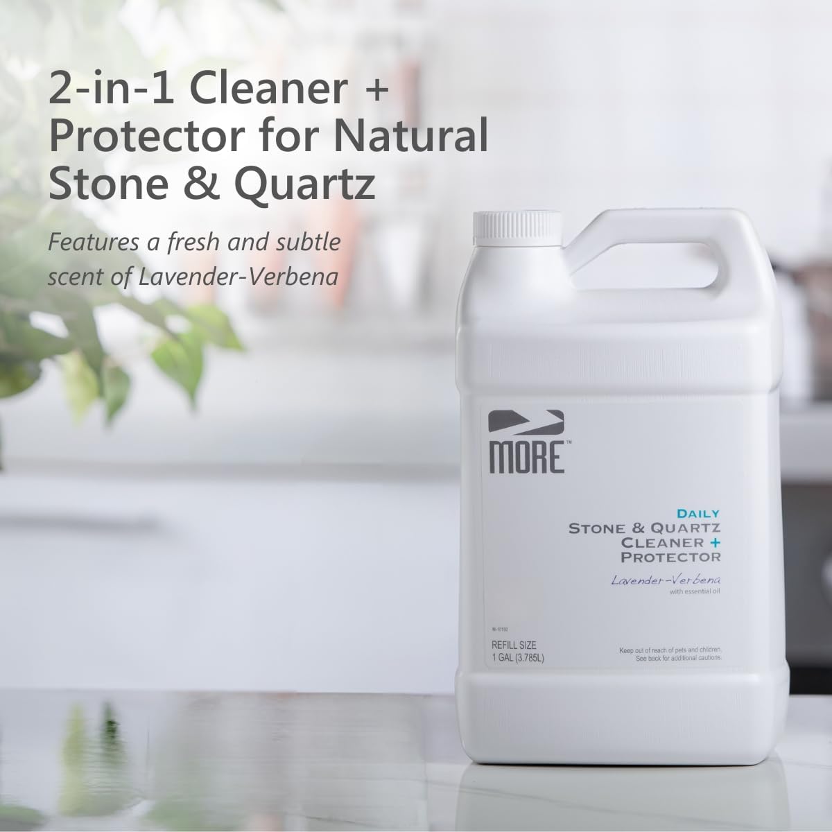 MORE Stone & Quartz Cleaner + Protector - Water-Based Surface Spray - Granite, Quartz & Marble Cleaner - For Kitchen & Bathroom Countertops & Floors - Peppermint-Thyme Essential Oil - Pint (16oz)