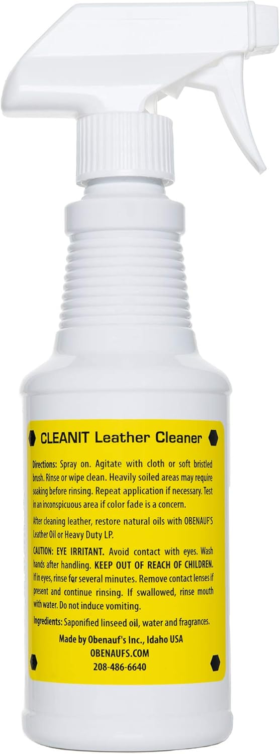 Obenauf's Cleanit Leather Cleaner - Natural Plant Oil Leather Cleaner for Boots, Furniture and Car Interior - Safe and Gentle Non-Detergent Oil Liquid Soap - Ready-to-use 8oz Spray Bottle