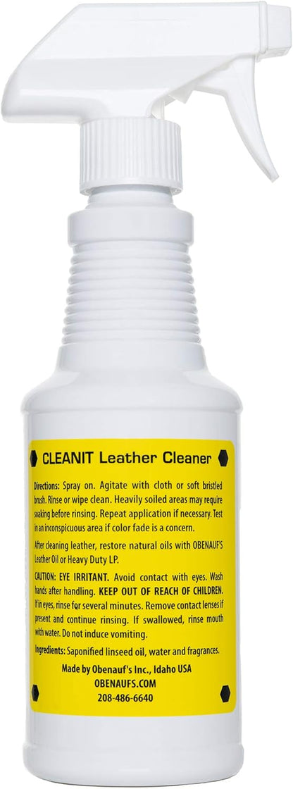 Obenauf's Cleanit Leather Cleaner - Natural Plant Oil Leather Cleaner for Boots, Furniture and Car Interior - Safe and Gentle Non-Detergent Oil Liquid Soap - Ready-to-use 8oz Spray Bottle