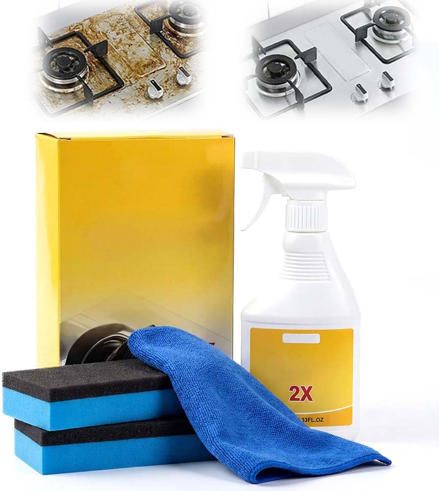 Yilia Kitchen Heavy Oil Cleaner Spray, All Purpose Degreaser for Stove Oven Range Hood Appliances, Heavy Duty Grease Remover for Kitchen Cabinet Cooktop Countertop Stainless Steel Surfaces (1 Set)