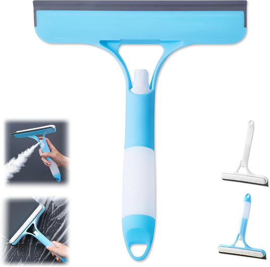 3 in 1 Window Cleaning Scraper, Cleaner Window Squeegee with Sprayer, Squeegee and Scrubber Spray Bottle Window Squeegee for Shower Glass, Mirrors, Car and Home,All-Purpose Window Cleaner Tool(White)