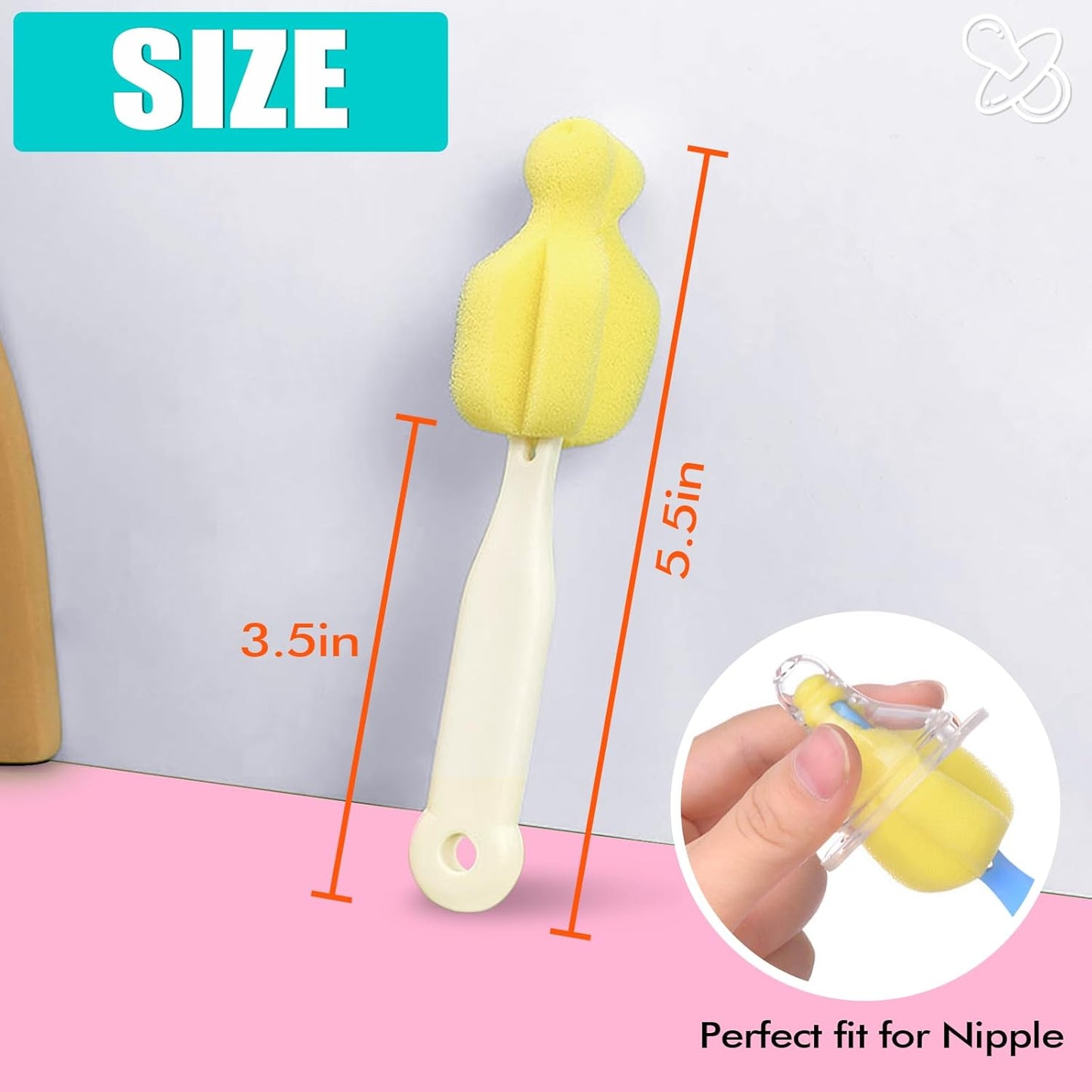 Bottle Brush Sponge Cup Brush Set with 4 Replacement Brush Head Portable Long Handle Water Bottle Cleaner Brush, for Baby Bottles Vacuum Flasks (4 Brushes + 4 Heads)