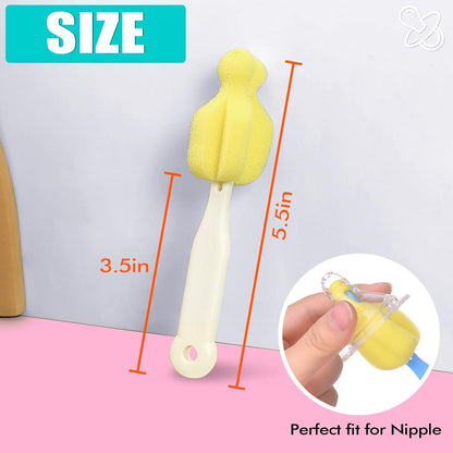 Bottle Brush Sponge Cup Brush Set with 4 Replacement Brush Head Portable Long Handle Water Bottle Cleaner Brush, for Baby Bottles Vacuum Flasks (4 Brushes + 4 Heads)
