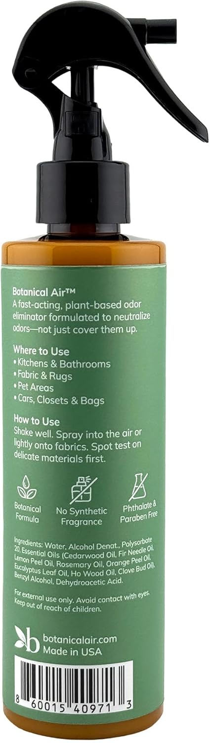 Plant-Based Odor Eliminator Spray – Natural Essential Oil Air Freshener for Home, Bathroom, Fabrics & Pet Areas – 8 oz (Eucalyptus Rain)