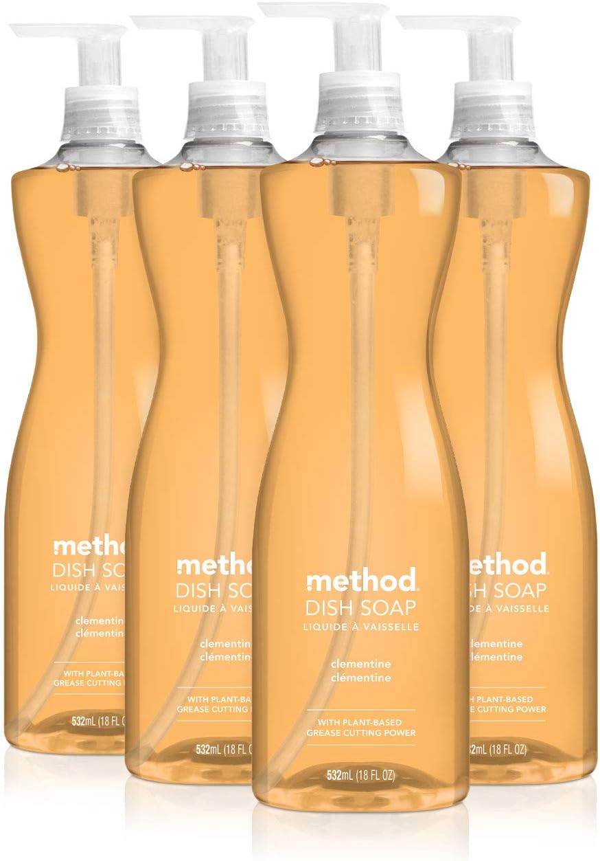 Method Gel Dish Soap, Clementine Scent, Tough on Grease & Stuck-on Food, Cruelty Free Formula, Made with Recycled Plastic, 18 Fl Oz