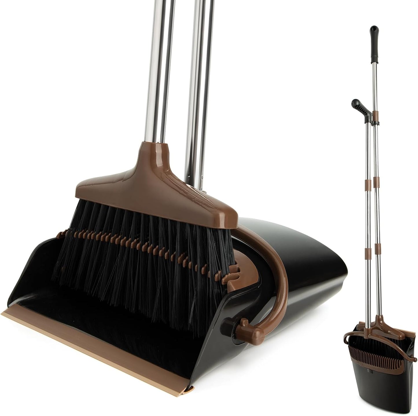 Broom and Dustpan Set with Long Handle, Light Weight Stainless Steel Poles Stand Upright Dustpans with Broom Combo for Home Kitchen Office Pet Dog Hair, 1-Pack (Purple)